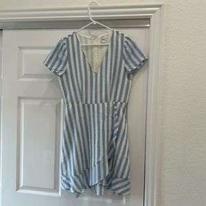 Blue white striped vneck summer dress